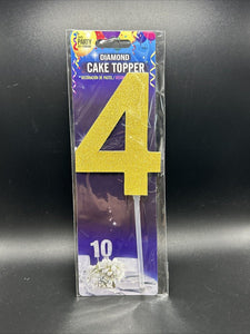 Diamond Glitter Table Number Cake Topper  4" - Gold "4"