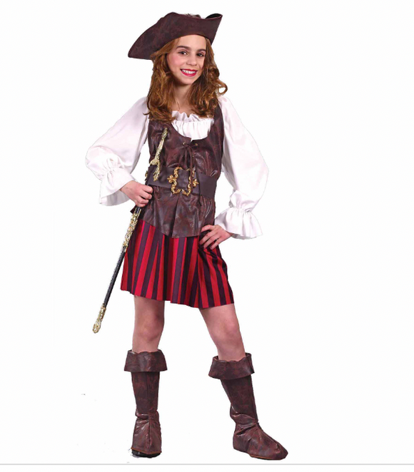 Fun World High Seas Buccaneer 5pc Costume - Kids Medium 6-10 Brown Red White