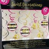 Pink & Gold Milestone 40th Birthday Hanging Swirl Decorations Fortieth12 Dangler