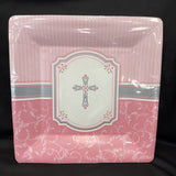 Blessing Pink Christening/Communion 10” Square Plates 8Ct