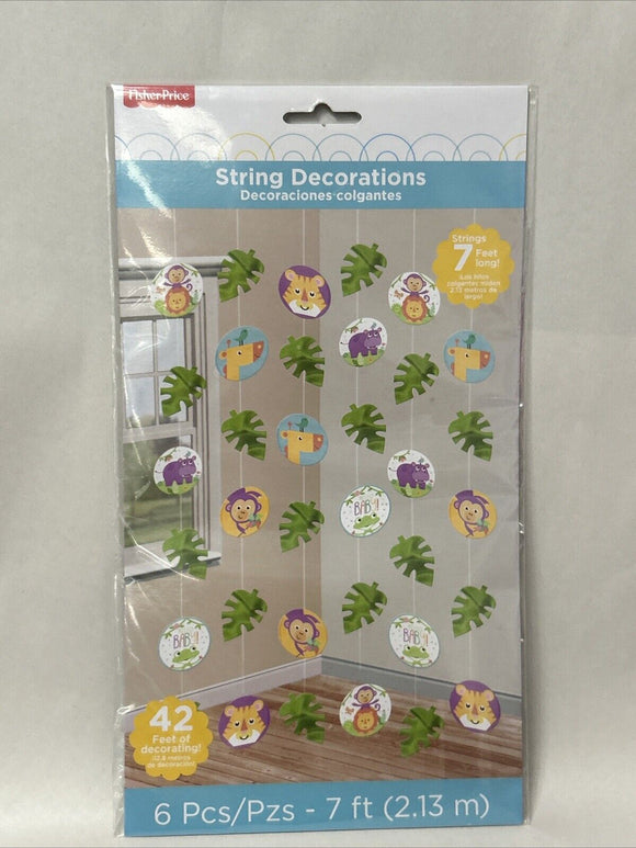 FISHER PRICE Hello Baby STRING DECORATIONS (6)~ Shower Party Supplies Cutouts