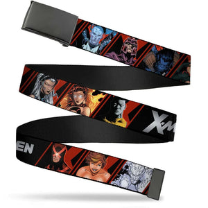 Black Buckle Web Belt - X-MEN Logo/13-Character Pose Blocks- WXM030 Marvel