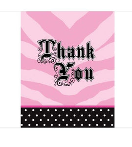 Pink Zebra Party Thank You Notes 8ct