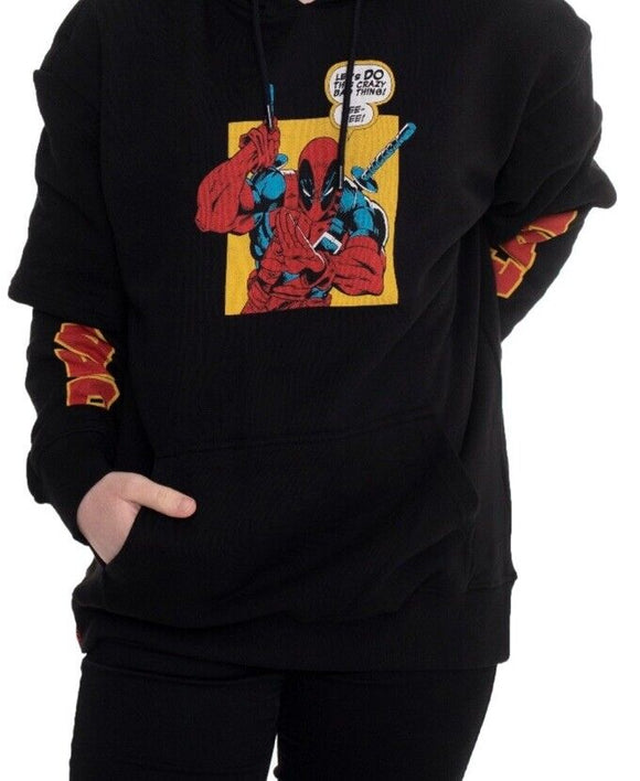 Men's Medium Marvel Deadpool Crazy Bad Things Black Hoodie