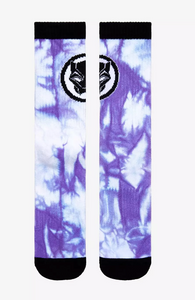 Marvel Black Panther Purple Tie-Dye Crew Socks Fit Shoe Size 5-12