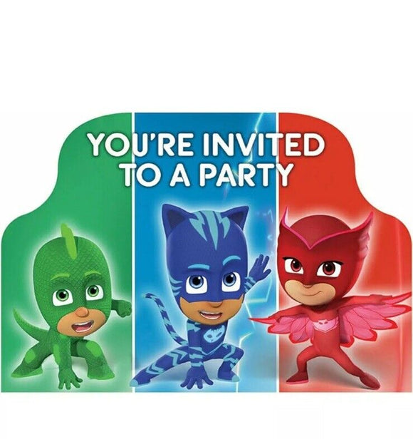 PJ MASKS INVITATIONS (8) Birthday Party Card, Envelope, Seal, Save The Date