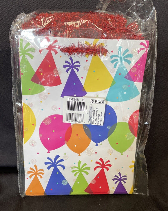 American Greeting Birthday Gift Bags 6 Ct Balloon Party Hat Red Tinsil 7”x4”x10”