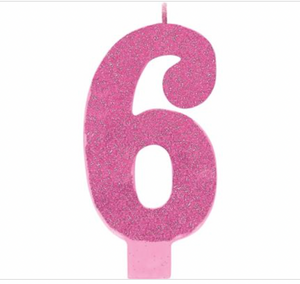 Amscan Pink Glitter Birthday Candle Number 6