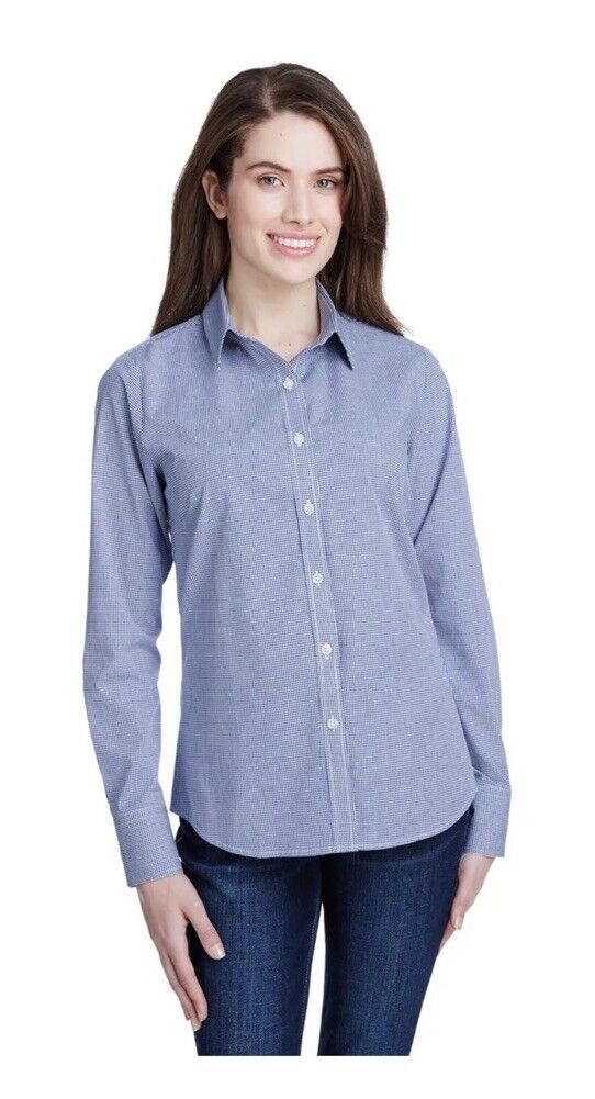 Artisan Collection Reprime Microcheck Navy/White Long Sleeve Cotton Shirt Small
