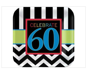 Chevron Mix 60th Birthday 9' Luncheon Plate (8 Pack) -