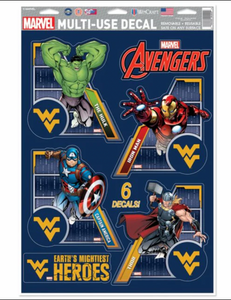 West Virginia Mountaineers /  MARVEL Multi-Use 6 Piece Decals 11" x 17"