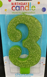 Birthday Candle Large Num Glitter Candle #3 - Green