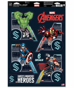 Seattle Kraken  /  MARVEL Multi-Use 6 Piece Decals 11" x 17"