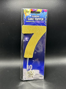 Diamond Glitter Table Number Cake Topper  4" - Gold "7"