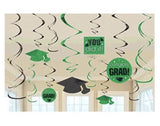 Congrats Grad Green Foil Swirl Decorations 12pcs