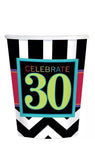 30th Celebration Chevron Stripes Adult Birthday Party 9 oz. Paper Cups