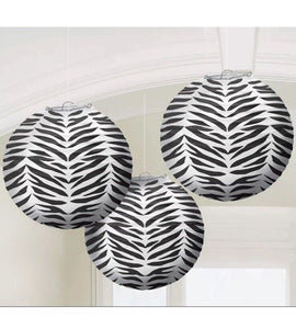 ZEBRA PRINT 9.5” ROUND PAPER LANTERNS (3 Ct) Party Supplies