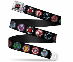 MARVEL AVENGERS Logo Full Color Seatbelt Belt - 9-Avenger Icons  WAV065