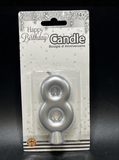 Forum Metallic Silver Numeral 8 Candle Cake Decoration (3 Inches Tall)