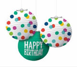 Multi-Coloredcolor Happy Dots Paper Lanterns, 9.5in, 3ct Birthday Party Supplies