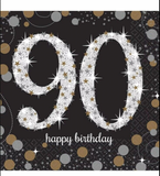 Sparkling Celebration 90th  Birthday Party Paper Beverage Napkins 16ct