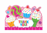 Sweet Shop Candy Cupcake Pink Kids Birthday Party Thank You Notes Cards
