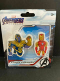 Marvel Avengers Endgame Iron Man Thanos 2-Pack Erasers Pencil Toppers NEW