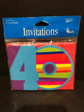Birthday Stripes 40th Birthday Postcard Invitations 8 Pack Includes Envelopes