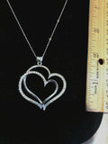 All About Double Heart Silver/CZ Pendant Adjustable Chain NEW