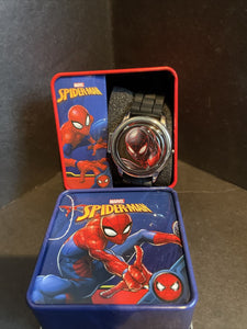 Spiderman Spinner Flip Cover LCD Youth Watch Blk Band In Collectable Box