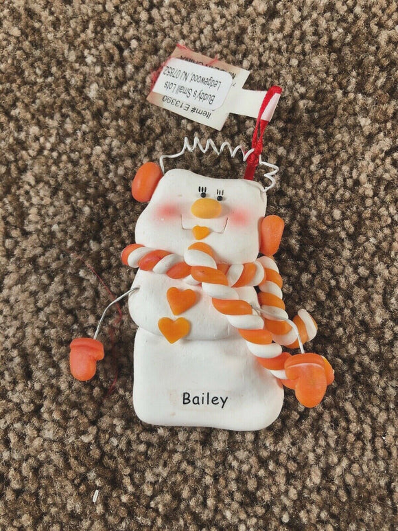 Bailey Personalized Snowman Ornament Encore 2004 Orange Scarf NEW