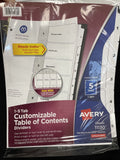 AVERY 7278211130 Binder Divider,Preprinted Tabs,White