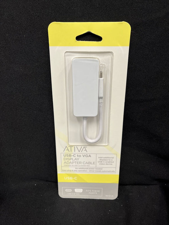 ATIVA USB-C  TO VGA DISPLAY ADAPTER Cable 4521-616  - New