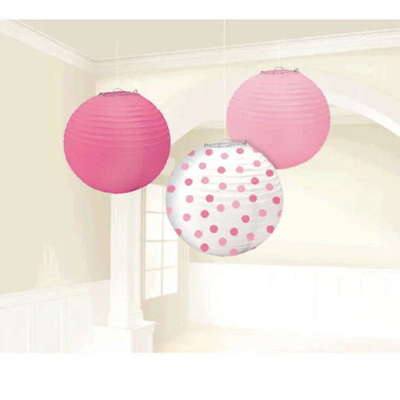 Pink Lanterns Pink Polka Dot Paper Lanterns Girl Baby Shower Decoration Supply 3