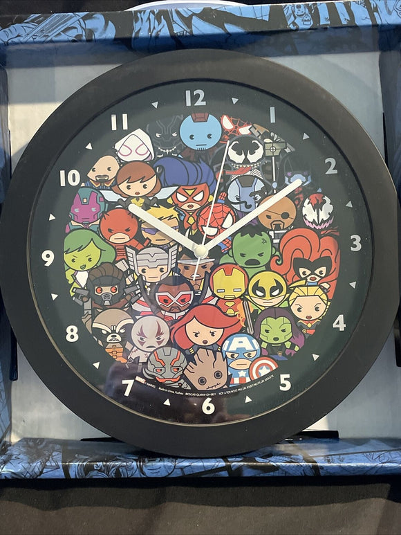 Marvel Avengers Kawaii Wall Clock Black Frame 9.5”