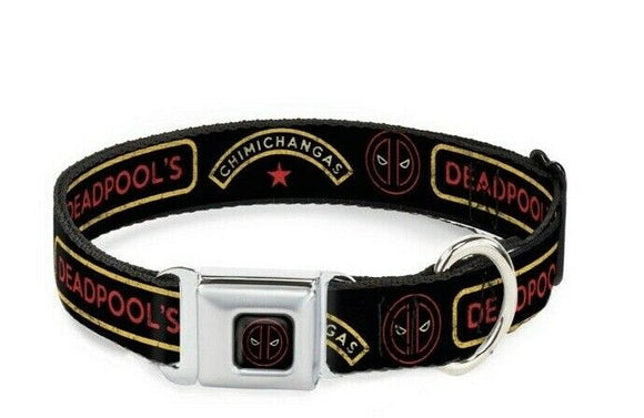 Marvel Deadpool Chimichangas Logo Seatbelt Collar 1”wide Large15”-26