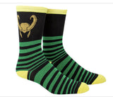 Marvel Loki Helmet Striped Mens Crew Socks Sz 6-12