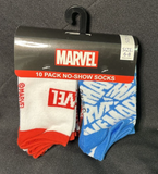 Marvel 10 Pack No Show Socks Kids Size 6-8