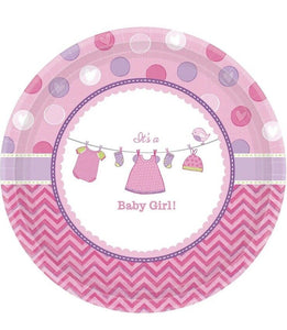 Shower with Love Girl Chevron Polka Dot Baby Shower Party 10.5" Banquet Plates