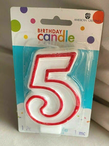 American Greetings #5 Candle White with Red Outline NEW