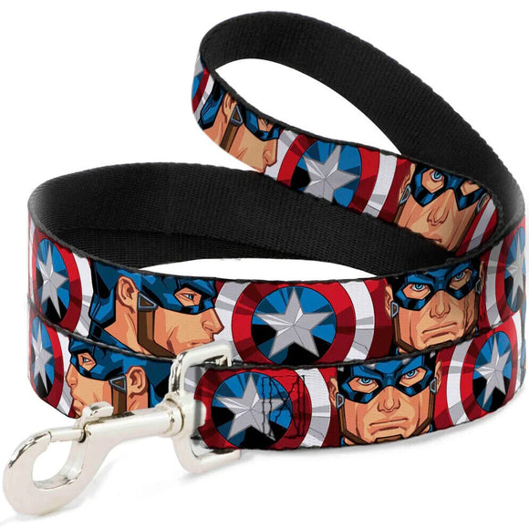 Dog Leash - Captain America Face Turns/Shield CLOSE-UP- WCA047 4'