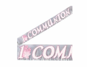 1St Holy Communion Metallic Glittery Pink Banner