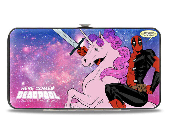 Buckle Down Marvel Deadpool On Unicorn Here Comes Deadpool + Tutu Galaxy Hinged Wallet