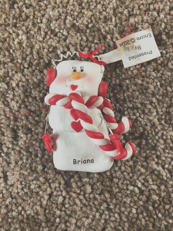 Briana Personalized Snowman Ornament Encore 2004 Red Scarf NEW