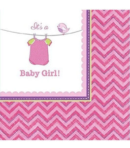 Shower with Love Girl Chevron Polka Dot Baby Shower Party Paper Beverage Napkins