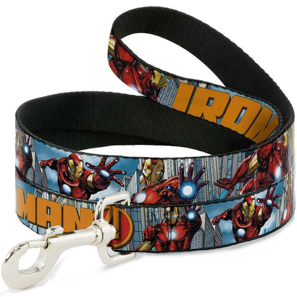 Buckle Down DOG LEASH - IRON MAN W/AVENGERS LOGO CITYSCAPE 1