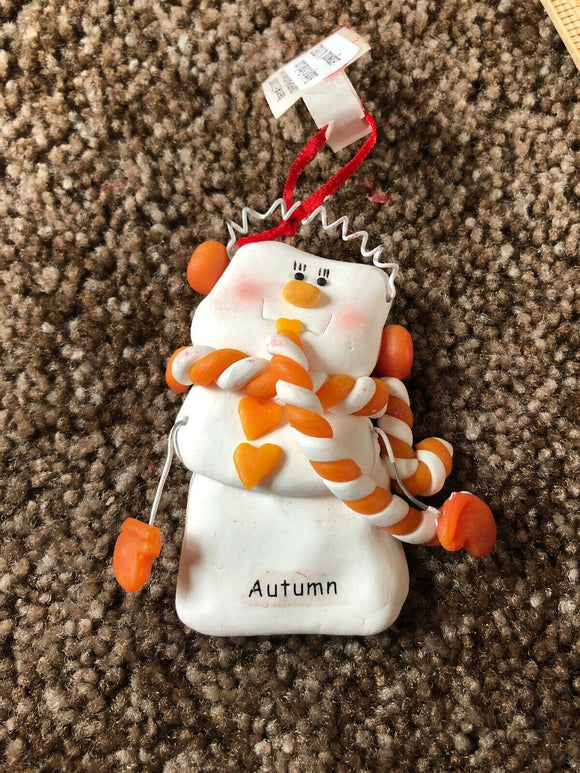Autumn Personalized Snowman Ornament Encore 2004 Orange Scarf NEW