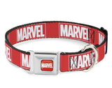 Buckle Down Marvel Red Brick Logo Dog Collar  WMC187 Sz L  Seatbelt Closure
