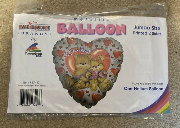Jumbo Metallic I Love You Bears With Roses Balloon NEW