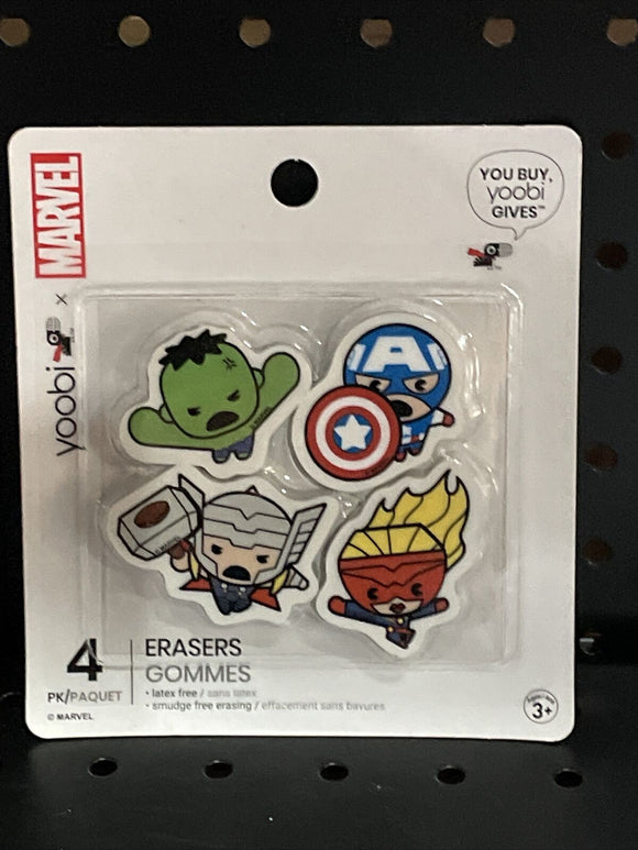 Yoobi X Marvel Avengers Mini Erasers- Up To 4” Tall- Hulk Thor-4pk Set